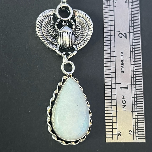 Moonstone Scarab Necklace, Ancient Egyptian talisman, moonstone scarab beetle - Picture 4 of 13